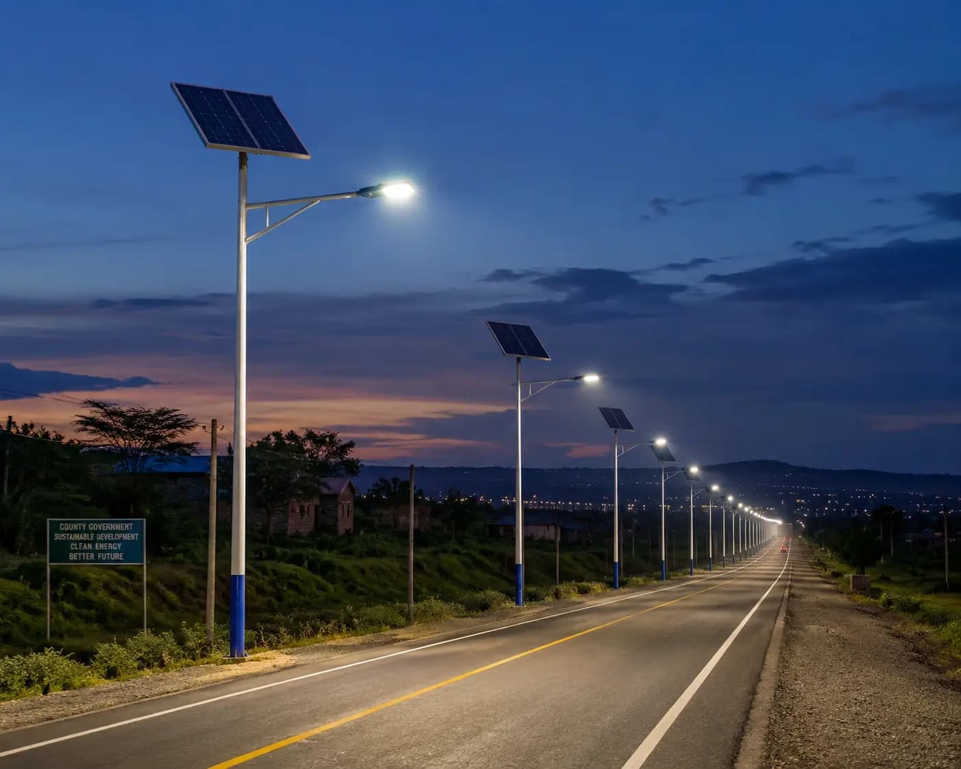 Solar street lighting along a county road corridor